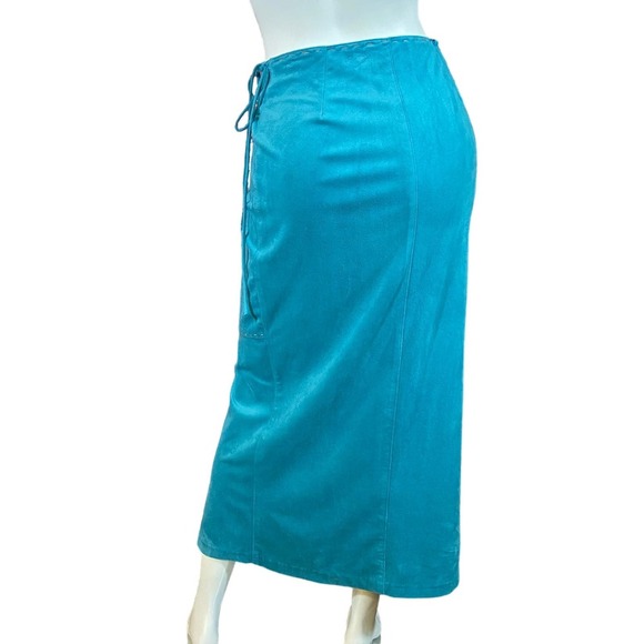 90's Vintage Aqua Faux Suede Wrap Skirt by Equestrian Design - Picture 3 of 9